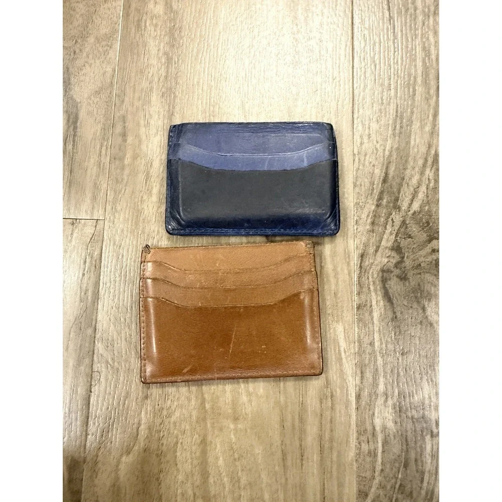 Lot Of 2 J.CREW Men's Tan Brown Leather Cardholder Blue